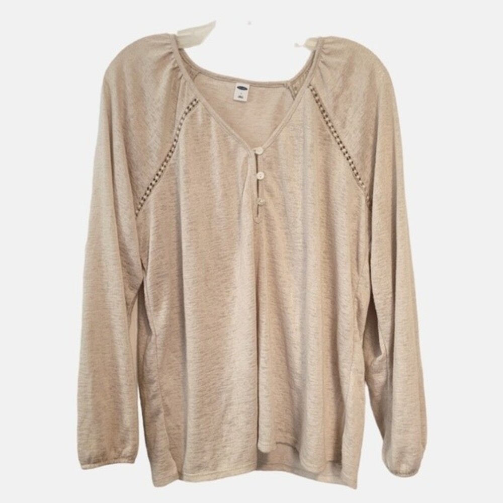 Old Navy Beige Jersey Knit Boho Top Size Large Peasant Style